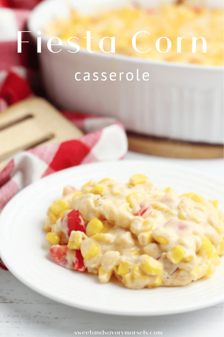 Sweet corn, red peppers, cream cheese, and Cheddar Jack, combine to make a delicious Fiesta Corn Casserole that looks almost as good as it tastes! 