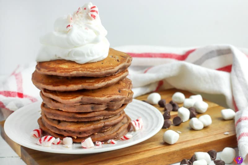hot chocolate peppermint pancakes on a plate