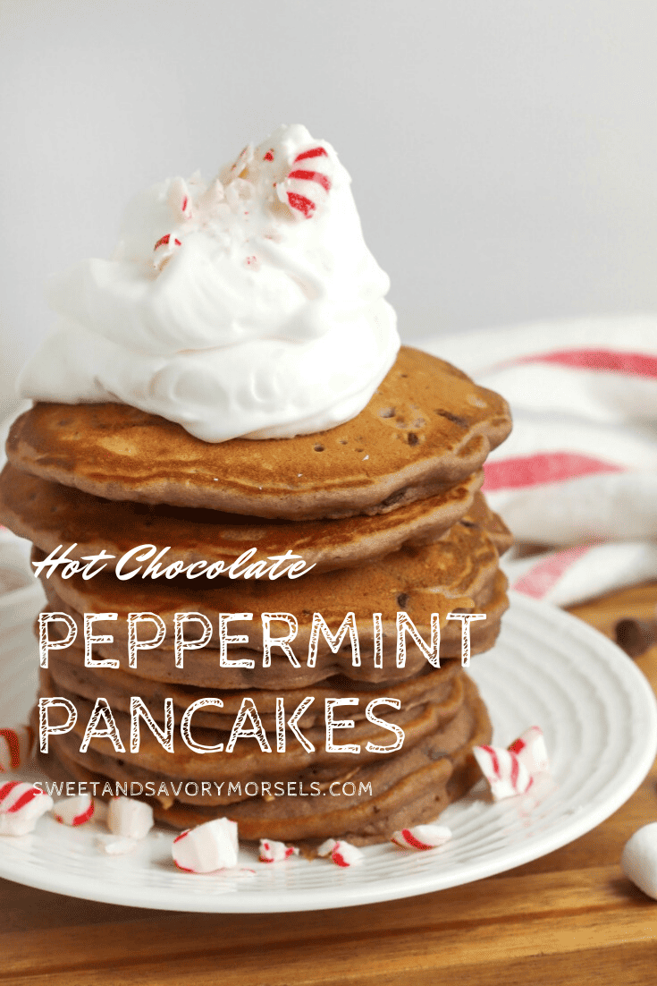 Made with hot chocolate , peppermint extract, and chocolate chips, these delicious, light, and fluffy Hot Chocolate Peppermint Pancakes are sure to make any winter morning breakfast better! Put a smile on your little elves' faces with this decadent winter or holiday breakfast treat!