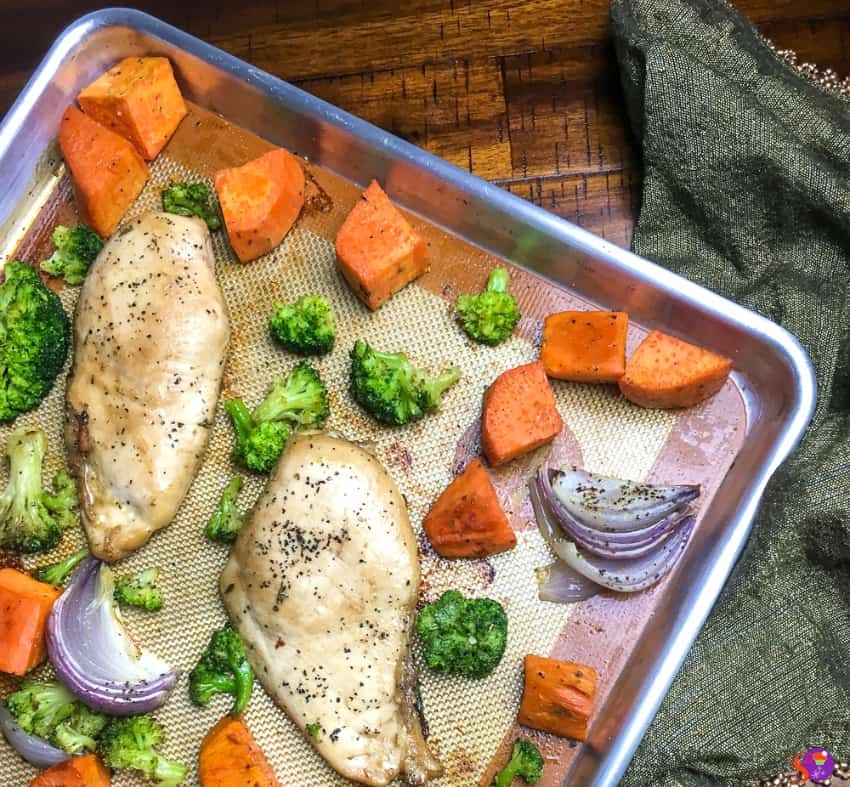 chicken and vegetables on pan
