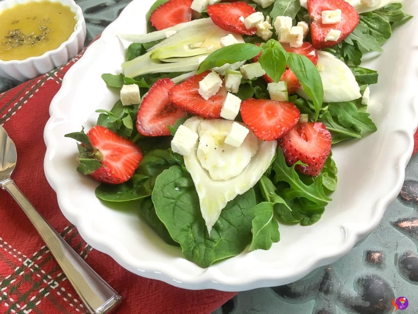 A beautiful Spinach, Strawberry and Fennel Salad with Balsamic Vinaigrette 