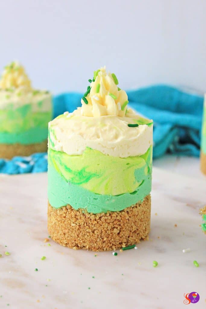 St. Patrick's Day Cheesecake with blue napkin