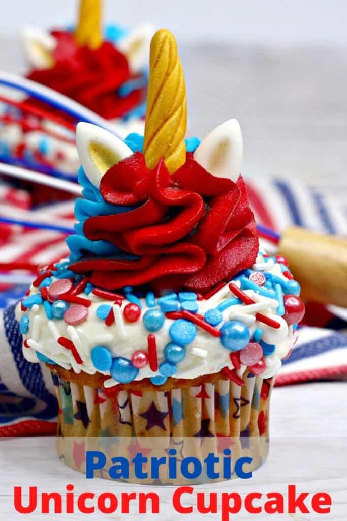 Patriotic Unicorn Cupcake Patriotic Unicorn Cupcake on a plate