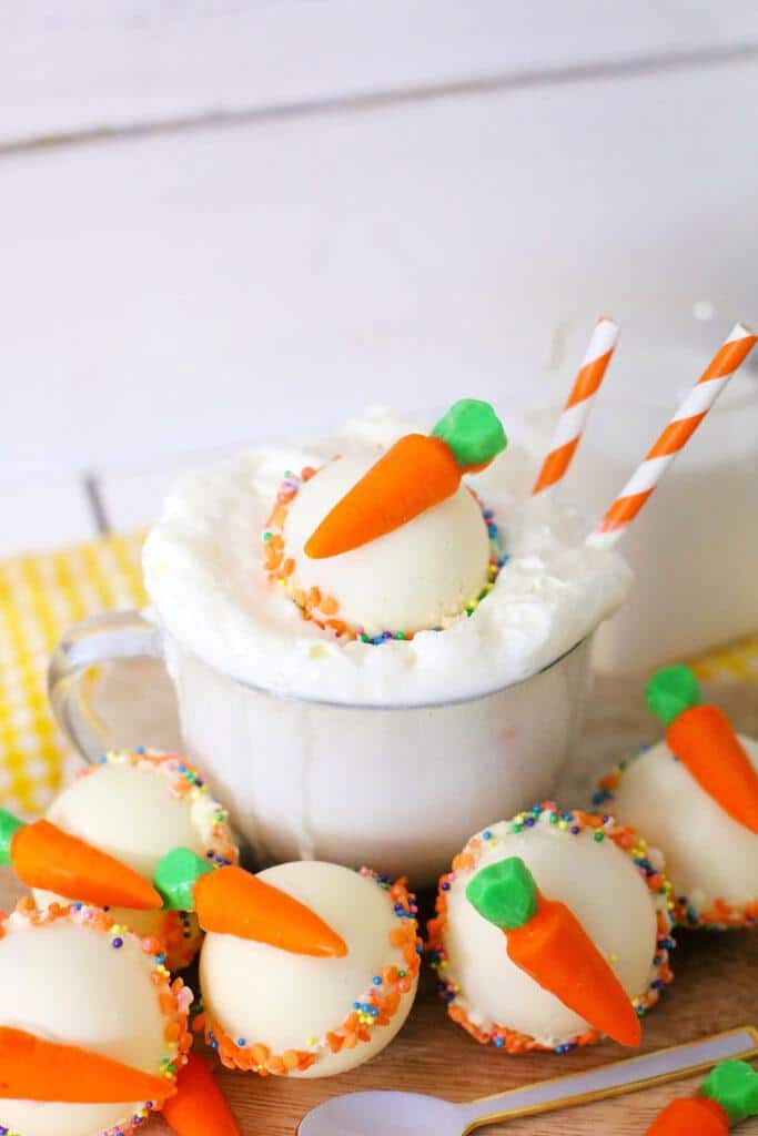 Carrot Cake White Hot Chocolate Bombs