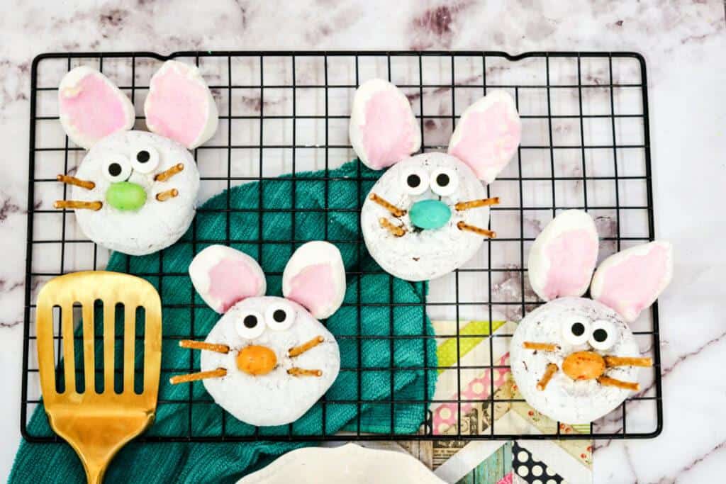 bunny donuts on a wire rack