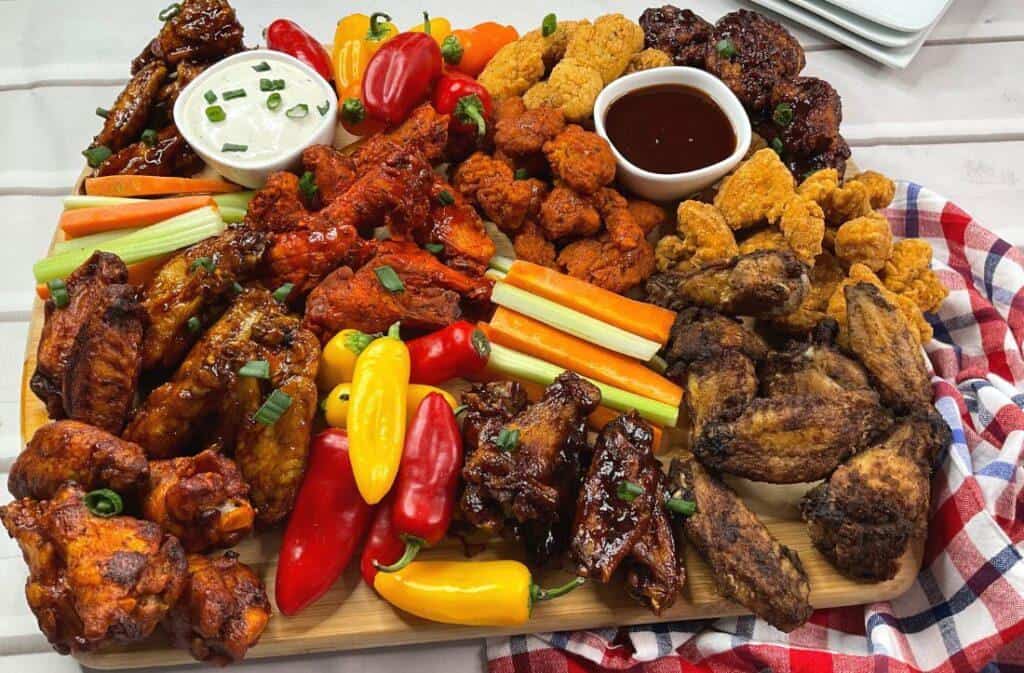 Break free from ordinary charcuterie boards and impress your guests with our extraordinary Chicken Wing and Tender Board! Indulge in a tantalizing fusion of savory and spicy flavors, featuring crispy wings and tender bites in a variety of mouthwatering tastes. From timeless buffalo sauce to tangy BBQ, there's something to satisfy every palate. #ChickenWingandTenderBoard #Board #Charcuterie #PartyPerfection #ChickenWingBoard