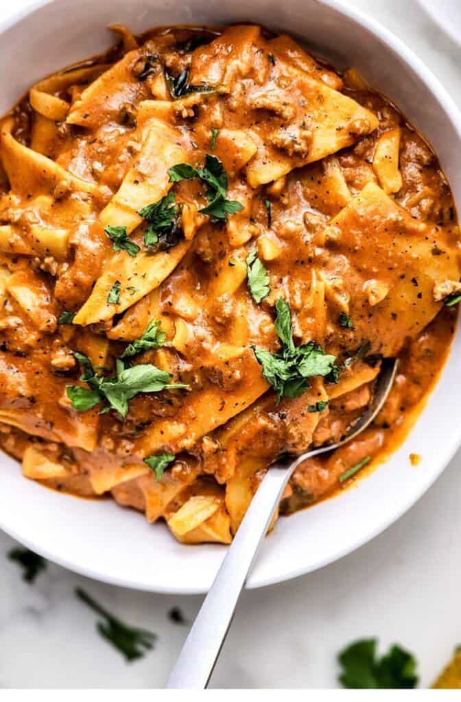 One-Stop Lasagna Soup with Parsley