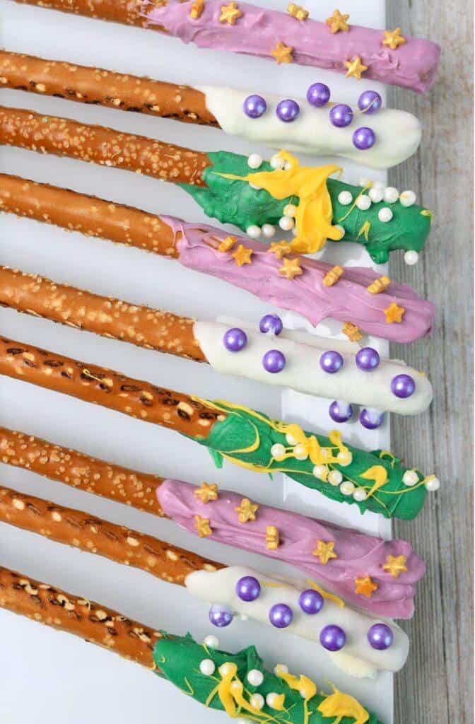 Mardi Gras Pretzel Rods